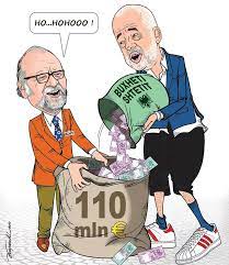 Hashtag.al - Edi Rama duke i mbushur thesin Becchettit  https://hashtag.al/index.php/2019/05/15/becchetti-hap-shampanjen-fiton-gjyqin-arbitrazhi-edi-rama-pergjegjesi-kryesor-i-sulmeve-ndaj-biznesmenit/  (Autor i karikaturës Bujar Kapexhiu) | Facebook